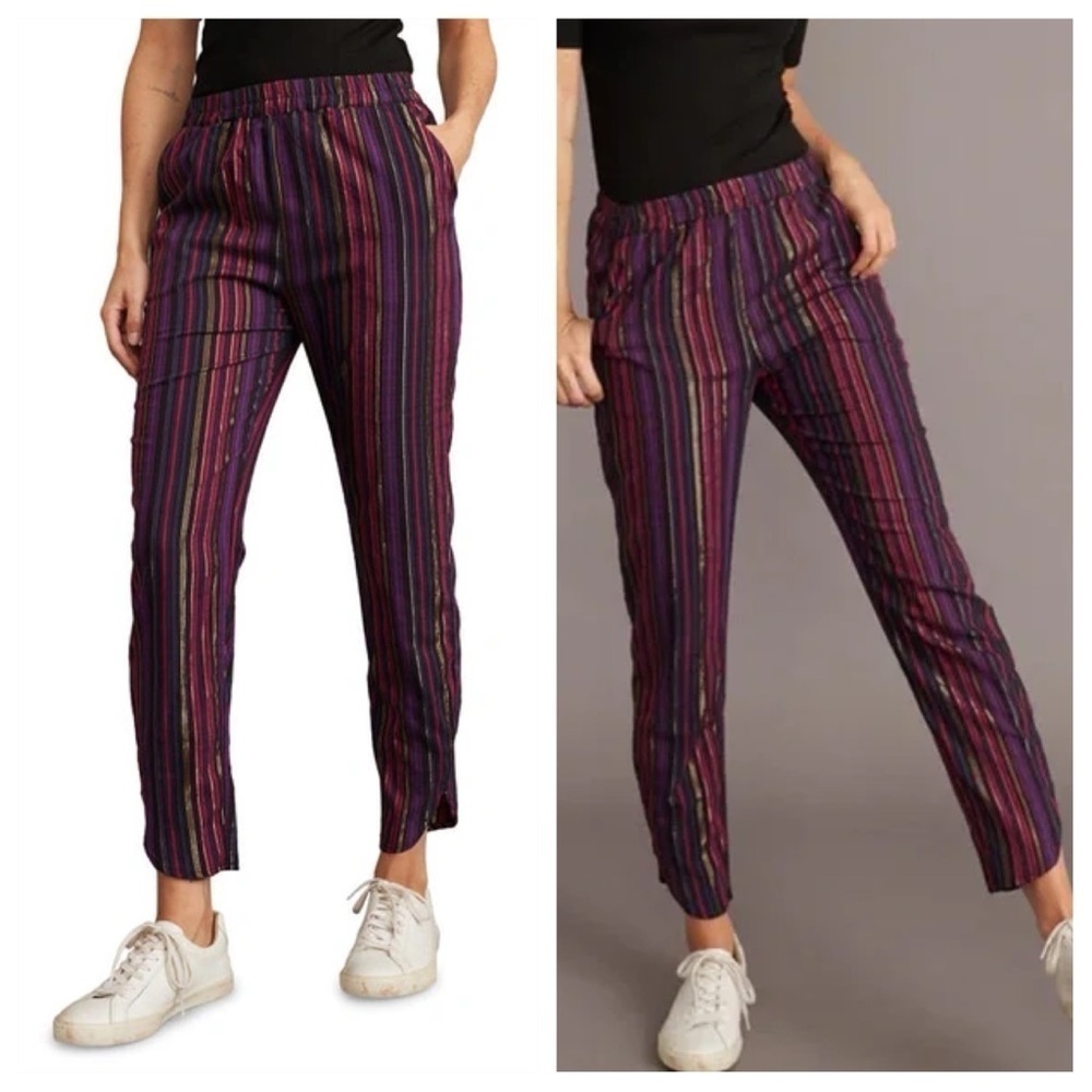 Marine Layer Allison Dolphin Purple Striped Hem Elastic Waist Pants Women’s M